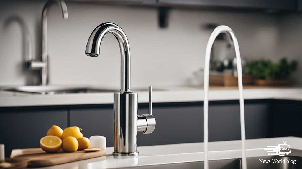 A sleek and modern water filtration system under a kitchen sink