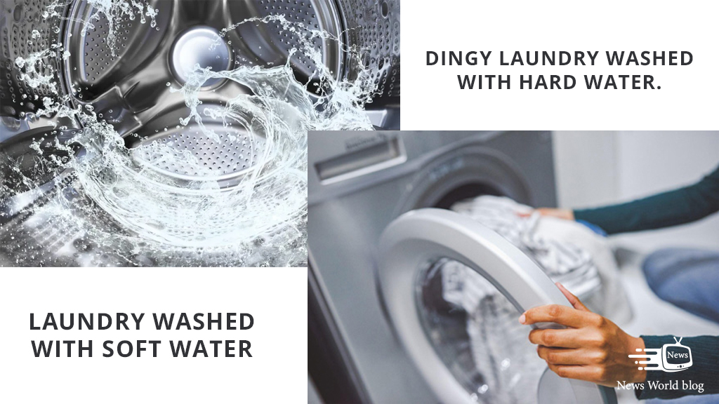 difference between clean laundry washed with soft water and dingy laundry washed with hard water.